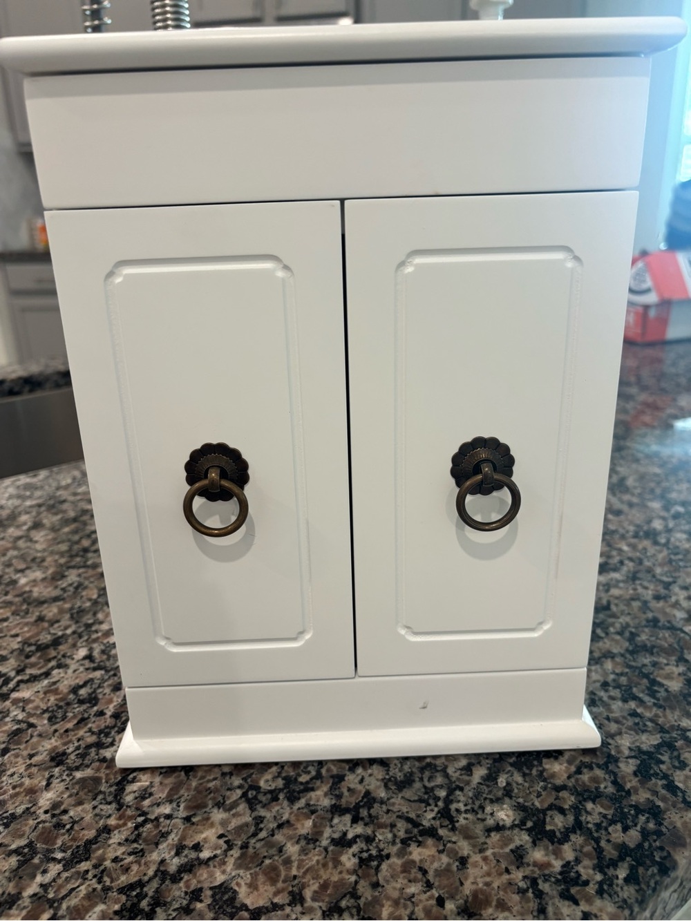 White Jewelry Cabinet with Antique Brass Ring Pulls 11x8
